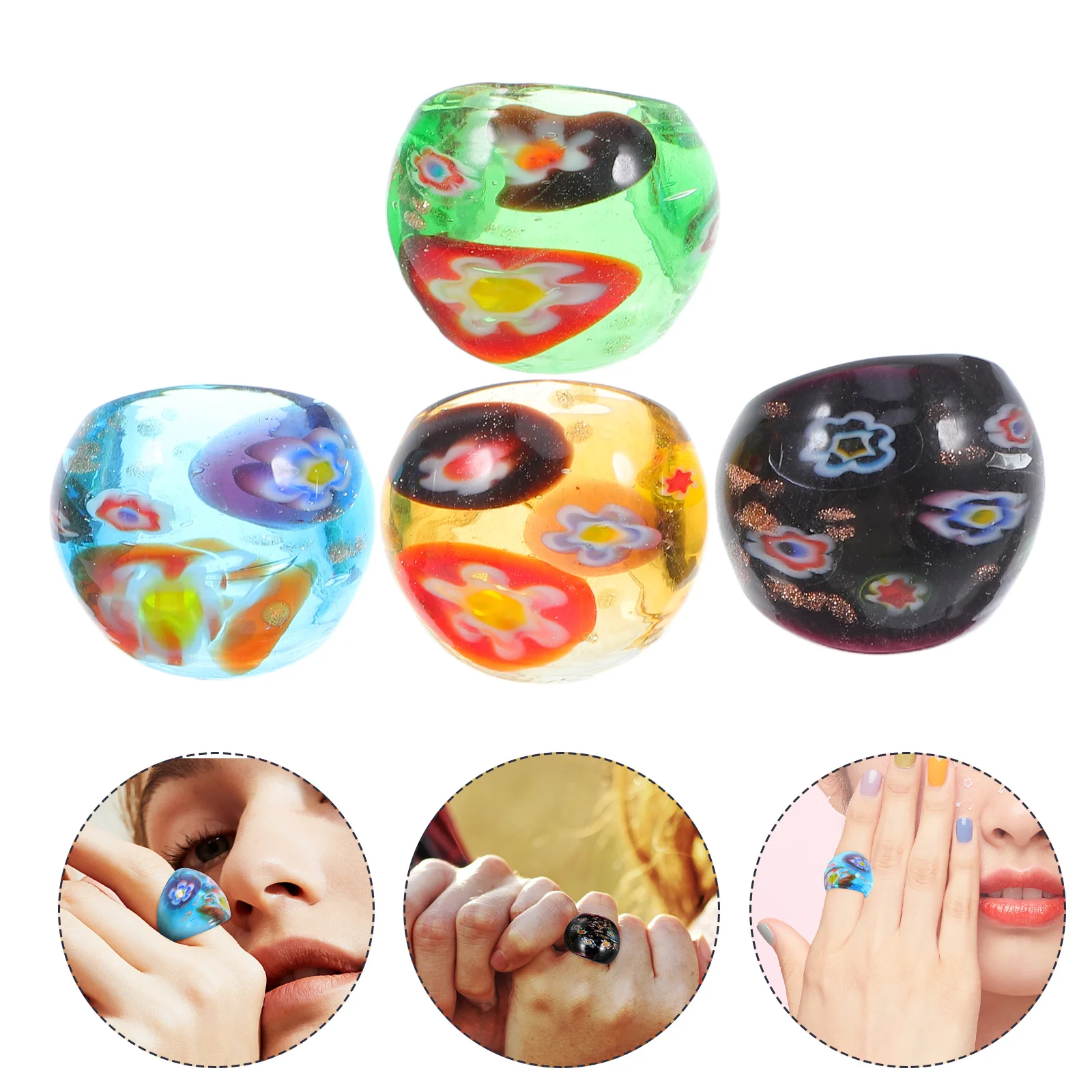 

4 pcs Rings For Women Decorative Rings Decorative Colored Chunky Finger Ring Jewelry Party Valentine Christmas Gift