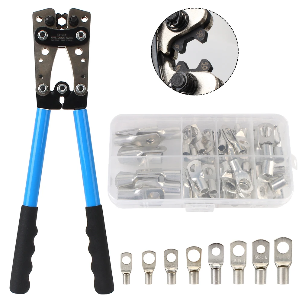 

Car Battery Terminals 60pcs Copper Rings Soldered Connector Electronics Wire Crimp Adapter HX50B Crimping Pliers Garage Tools