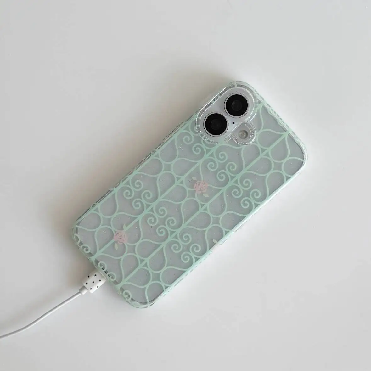Mint Green Iron Window Pink Rose Transparent Phone Case For iPhone 18 17 Air 16 Pro Max 15 14 Plus 13 Mini 12 11 Soft Back Cover - view 3