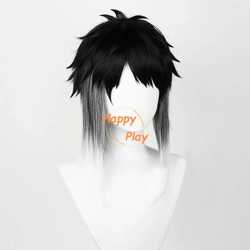 Wig Cosplay Anime Ryunosuke Akutagawa uniseks, Wig pesta Halloween rambut sintetis tahan panas gradien pendek hitam putih