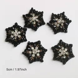 5pc/lot black flower beaded rhinestone appliques for clothes Bridal crystal headdress hairpin accessories DIY craft supplies