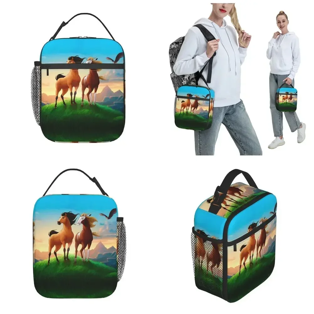 Cartoon Spirit Stallion Of The Cimarron Insulated Lunch Bag Horse Film Lunch Container Portable Thermal Cooler Lunch Box Picnic