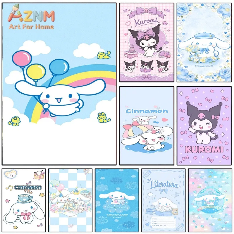 Cute Sanrio Character Wall Poster,Kawaii Cinnamoroll Kuromi Canvas Print,Unframed Wall Art for Girls Bedroom Dorm Home Decorati