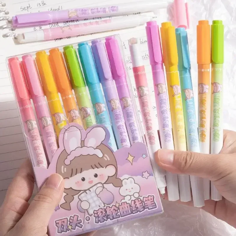 8 teile/satz kawaii Roller Curve Stifte Doppelkopf linie geformte Text marker Kunst Marker Zeichnung Manga Graffiti Stifte koreanische Schreibwaren