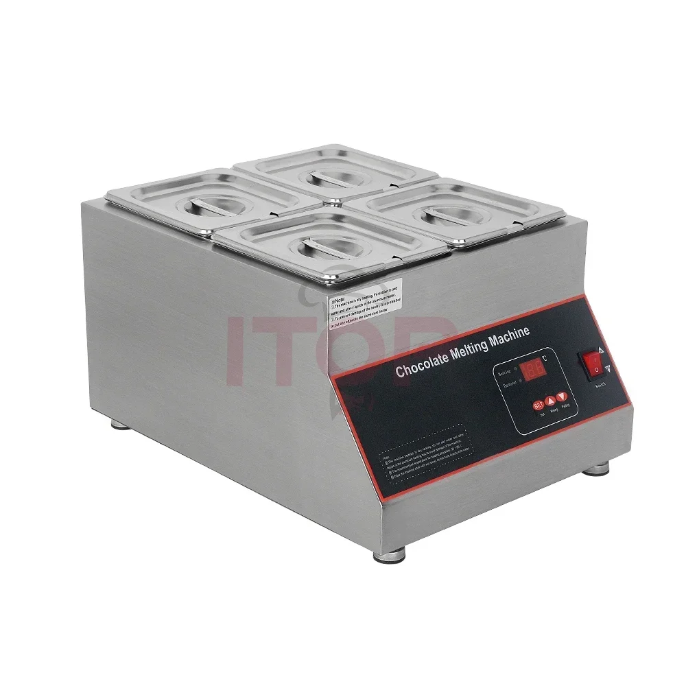 

GZKITCHEN Commercial digital kitchen 4 pots Electric Chocolate melter, 10kgs Melting Machine stainless steel pots