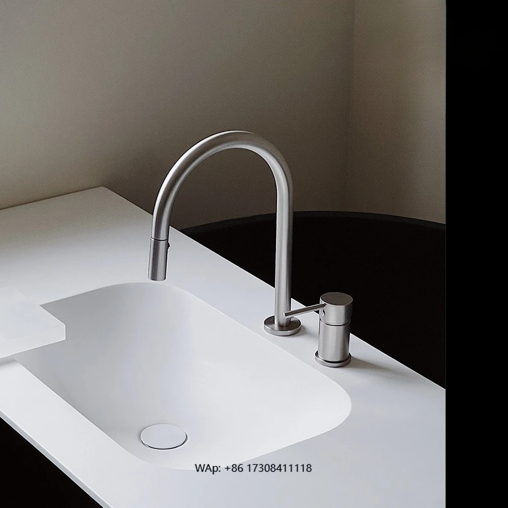 

Смеситель для кухонной мойки из матового никеля, профессиональный, поворотный, с выдвижным изливом, для ванной комнаты