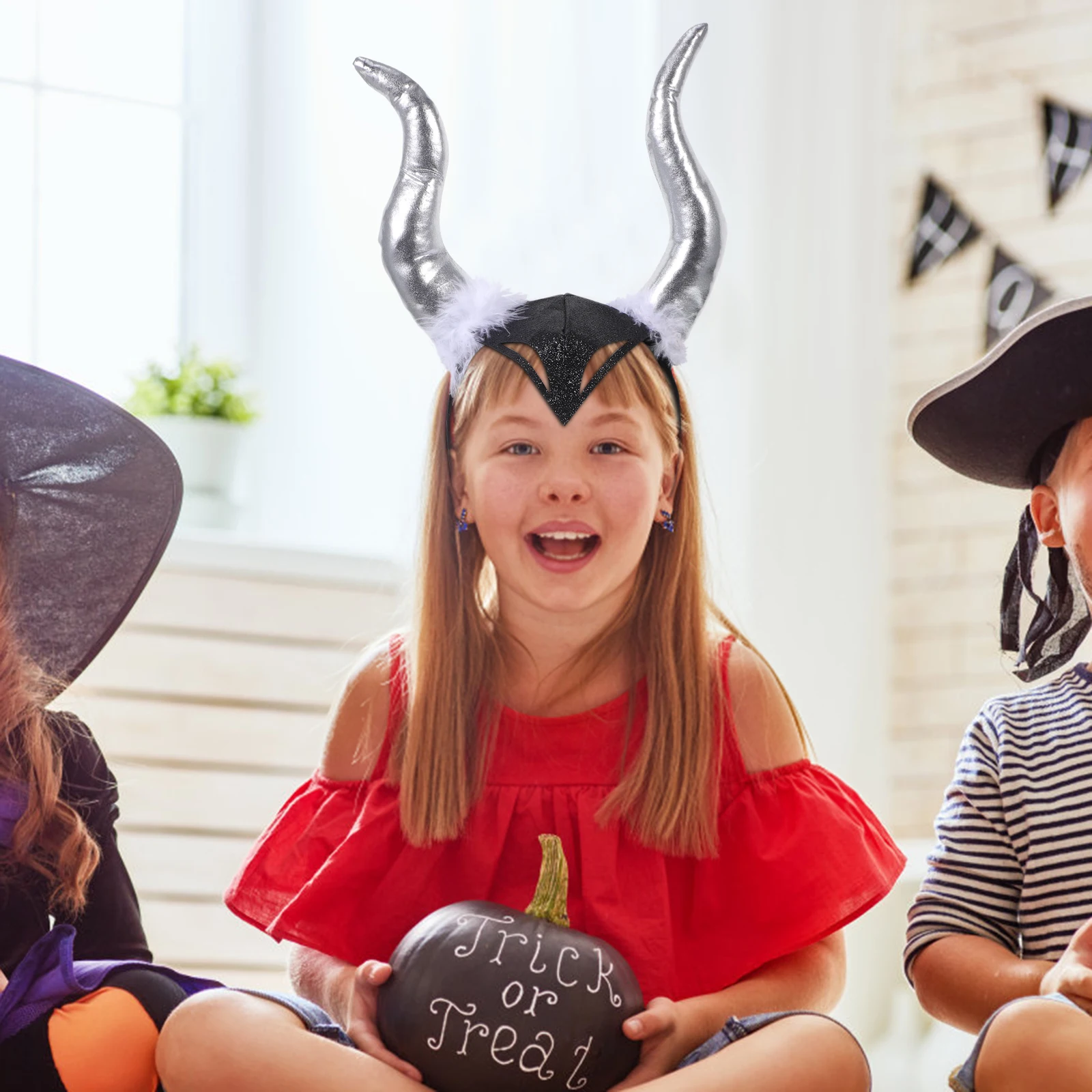 

Ox Horn Headb White Hair Hoop Halloween Cosplay Headdress PU Material Comfort Durable Birthday Party Accessories Photos Everyday