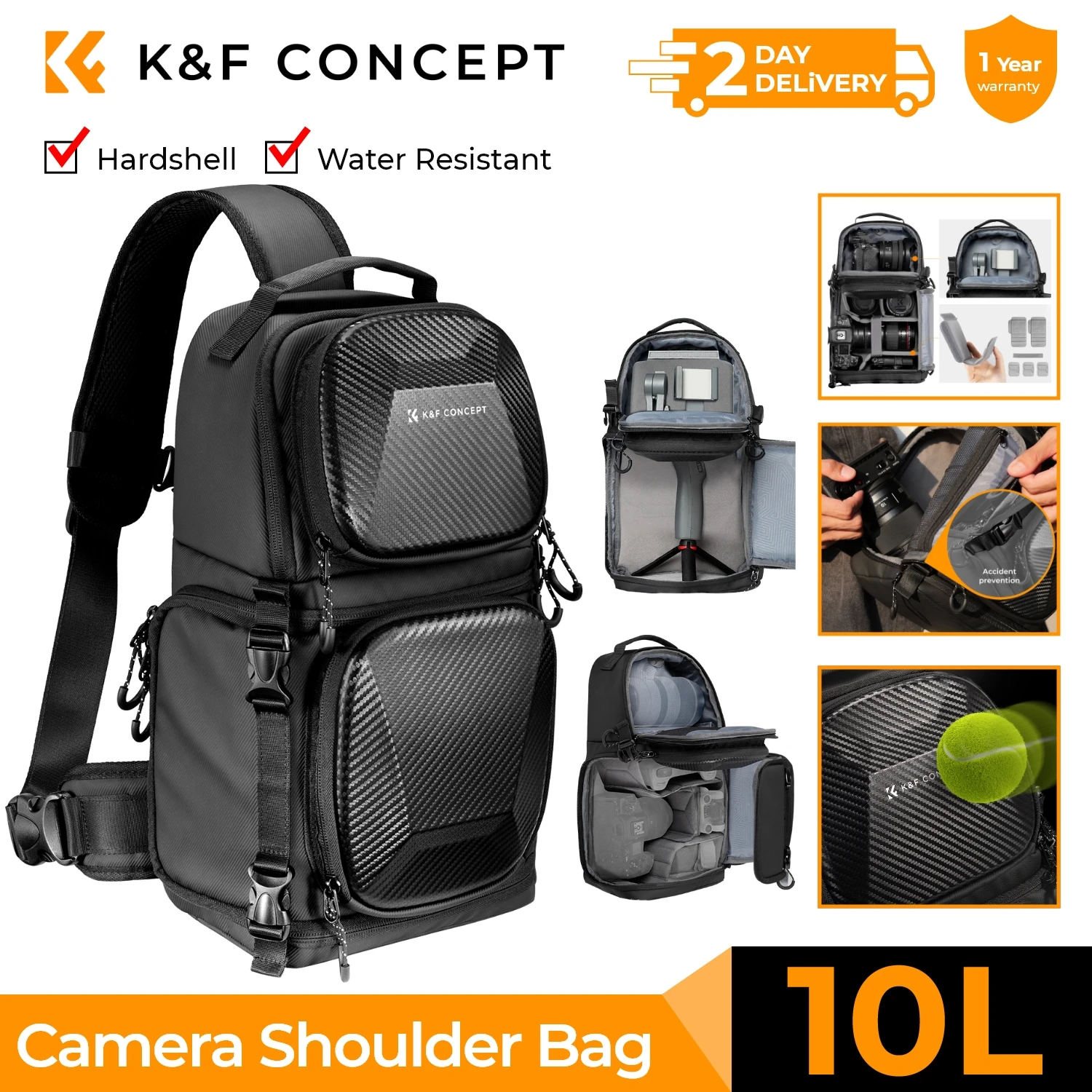 Torba fotograficzna K&F CONCEPT 10L, twarda torba na ramię, plecak crossbody dla fotografów, torba na aparat do Sony, Canon, Nikon DSLR