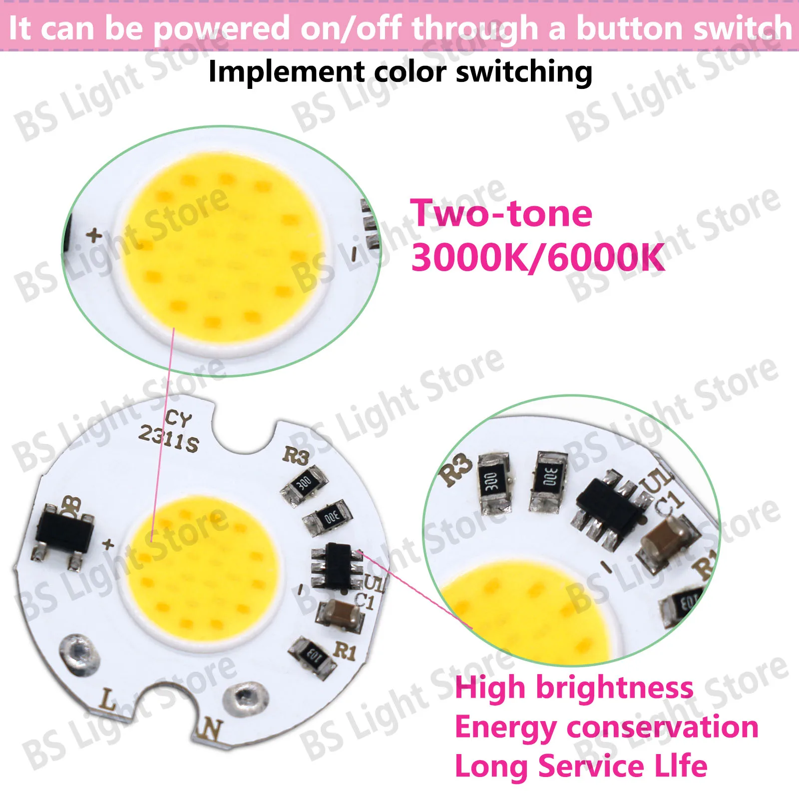10 قطعة LED COB حبة 220 فولت أبيض دافئ مزدوج اللون رقاقة 3 واط Ra80 CSP رقاقة الأضواء الخطي لمبة الكاشف مصدر الضوء الملحقات #4