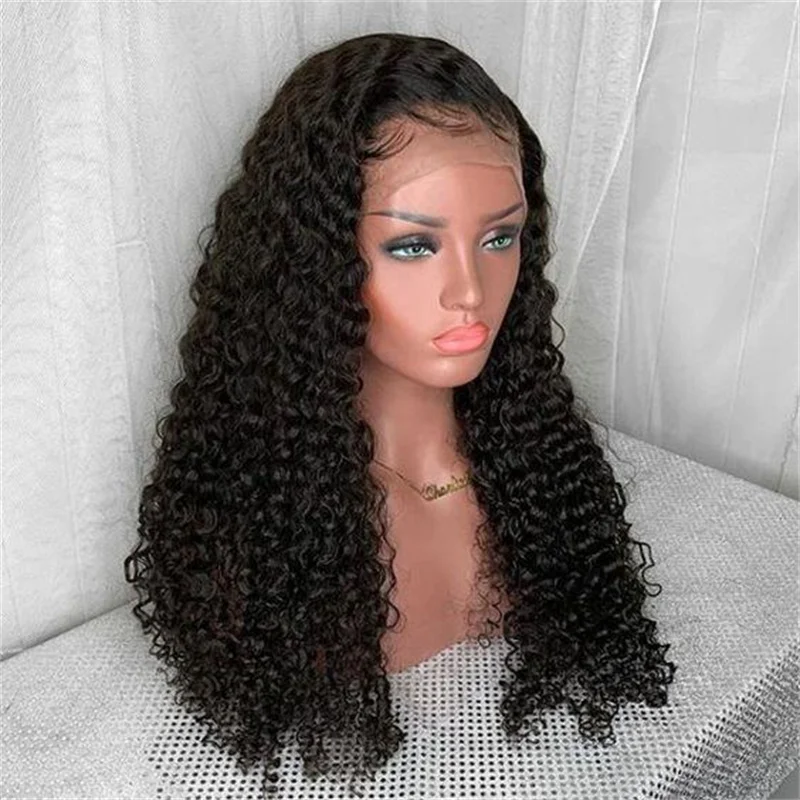 Soft Glueless Long 26inch Natural Black 180Density Kinky Curly Lace Front Wig For Women Babyhair Preplucked Heat Resistant Daily