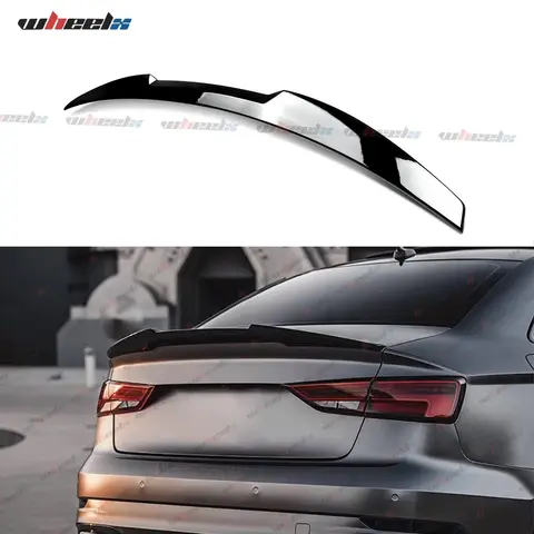 M4 REAR TRUNK SPOILER HIGHKICK WING FOR 14-20 AUDI A3 S3 RS3 SEDAN GLOSS BLACK