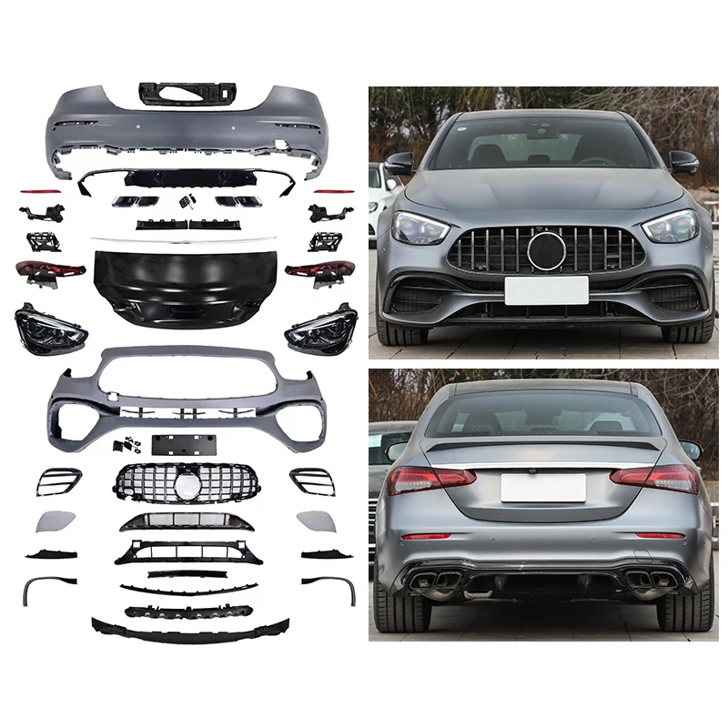 

W213 2016-2020 Car Modification Upgrade 2023 AMG Body Kit Front Rear Bumper Lip Tailgate Headlight Grille for Benz E-Class