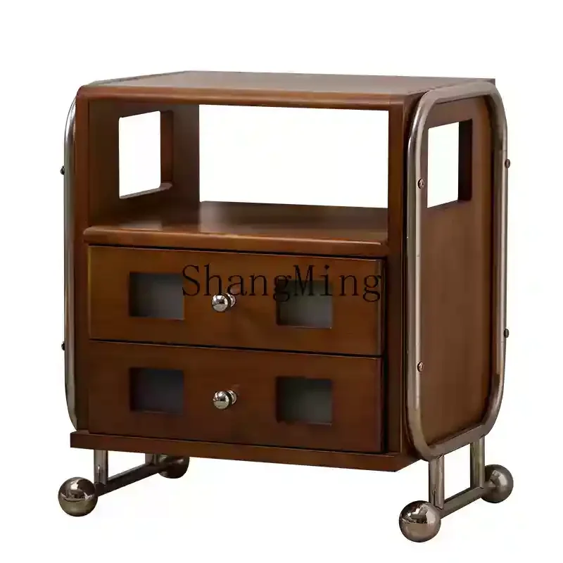 

CL boxwood retro solid wood treasure box bedside table stainless steel medieval bedroom balcony storage cabinet