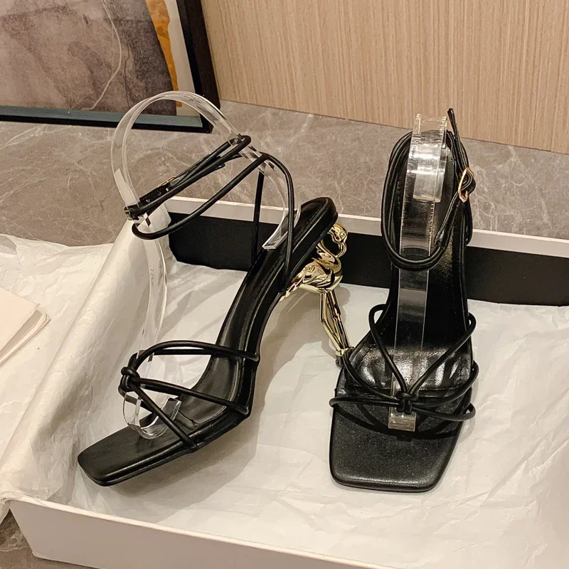 Aneikeh صنادل فستان الزفاف بكعب عالٍ مثير بكعب فلامنغو نمط كعب نحيف 2025 للنساء PU شريط ضيق رأس مربع مفتوح من الأمام 35-42