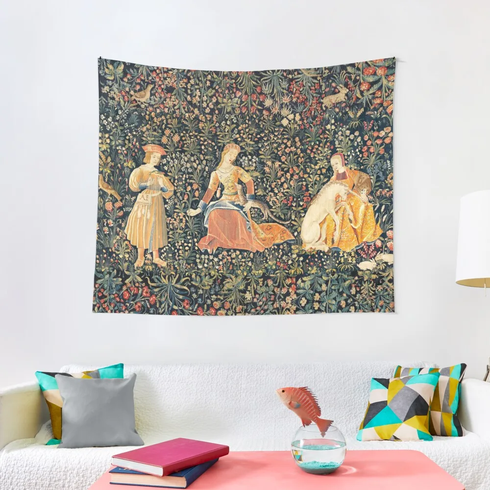 

LADIES AND UNICORN AMONG FLOWERS, FOREST ANIMALS FLEMISH FLORAL Tapestry Aesthetic Tapestry Decoration For Home