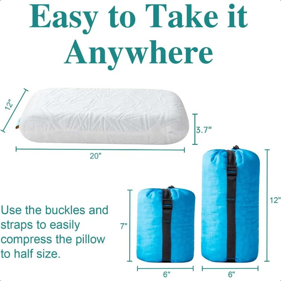 Small Cooling Gel Memory Foam Camping Pillow Travel Contoured port Comprible Pillow Ideal for Backpacking Camping Travel Car Ai