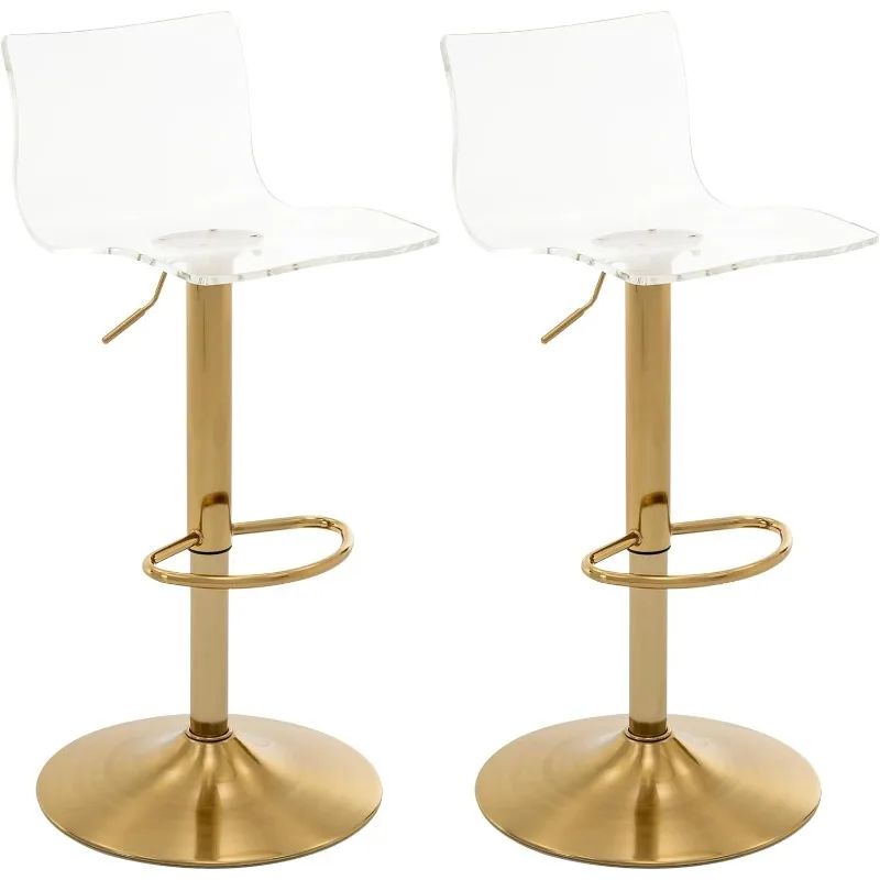 Acrylic Bar Stools with Mid Back, Set of 2, Transparent Adjustable Swivel Airlift Barstools, Counter Height Bar Chairs