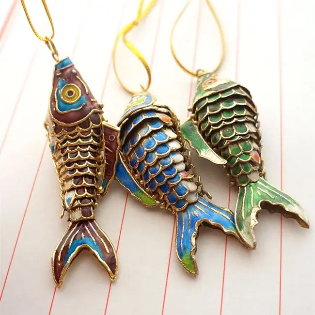 Chinese Cloisonne Enamel Animal Fish Keychains Keyrings Lifelike Sway goldfish Accessories Gifts