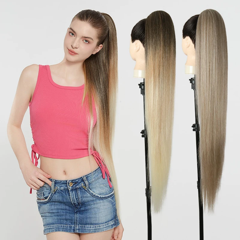 

Snowdrop 36inches Extra Long Synthetic Drawstring Ponytail Smooth Tangle Free Clip Extension Elegant Pony Tail for Daily Use