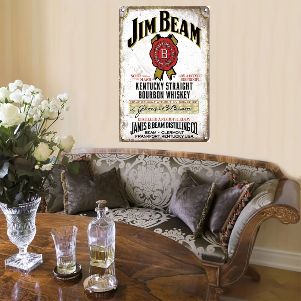 Tin Sign Jim Beam Vintage Retro Metal Poster Home Garage Bar Coffee Kitchen Wall Decor Plaque for Man Cave 8x12 Inch Sign