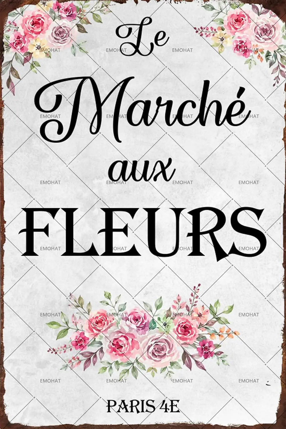 EMOHAT French Country Garden Tin Sign Vintage Flower Market Decor   | Rustic Metal Painting, Kitchen Home Cafe Decoration, Nosta