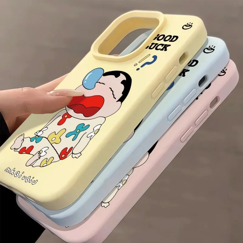 مضحك الكرتون لطيف الشخير الشخير تلوين شين تشان منامة جراب هاتف آيفون 11 12 13 14 15 16 17 برو ماكس سيليكون الغطاء الخلفي #3