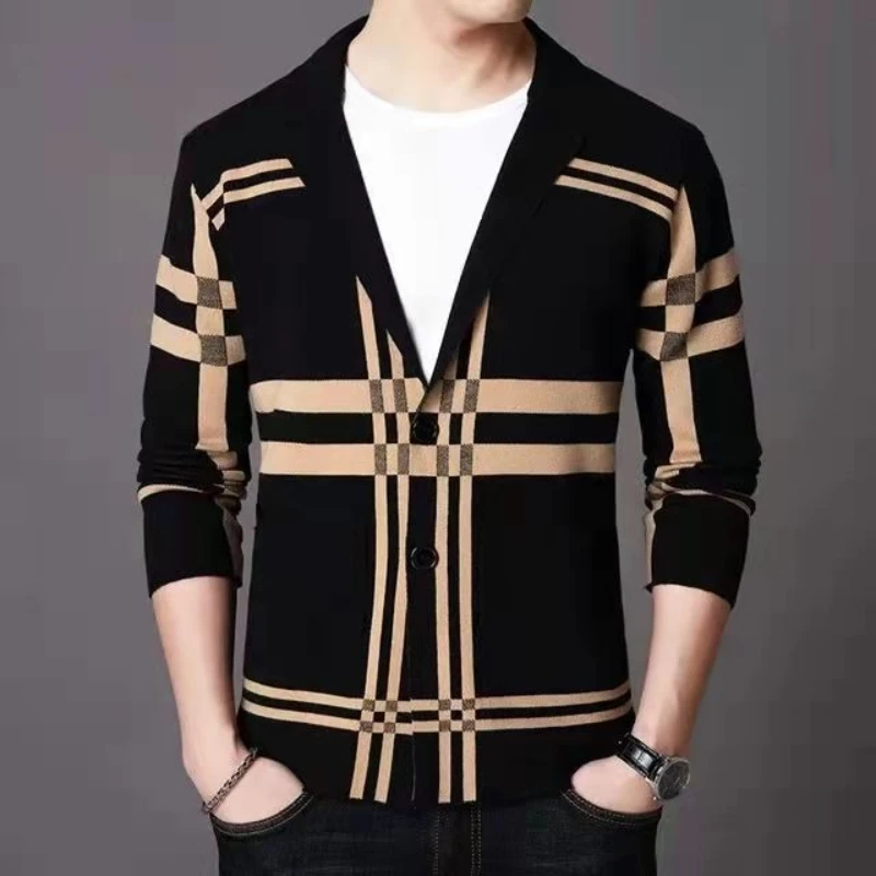 

Молодежный мужской деловой вязаный кардиган с v-образным вырезом, красивый свитер, пальто, весенне-осенний пиджак с воротником, верхняя одежда в корейском стиле
