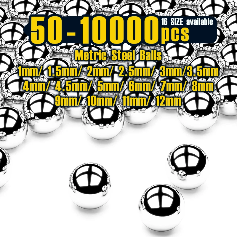 50-10000 Piezas, Bolas de Rodamiento de Acero al Carbono Métricas, 1/1.5/2/2.5/3/3.5/4/4.5/5/6/7/8/9/10/11/12 mm para Bicicletas y Equipos Industriales