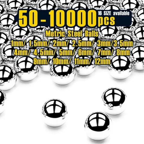 50-10000pcs, Metric Carbon Steel Bearing Balls, 1/1.5/2/2.5/3/3.5/4/4.5/5/6/7/8/9/10/11/12mm for   Bicycle Industrial Equipment