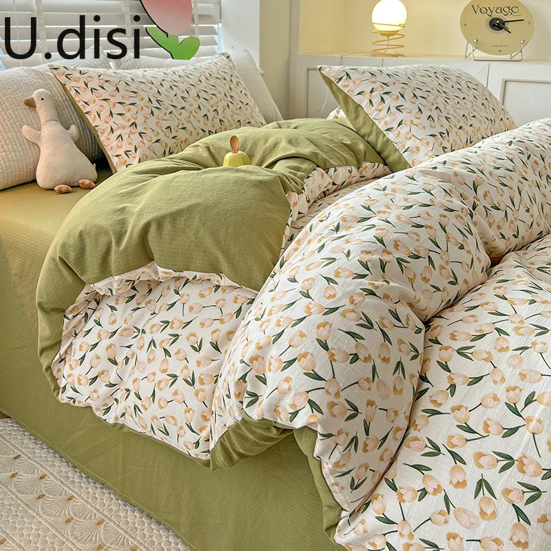 

Udisi Floral Bedding Sets Nordic Colorful Quilt Duvet Cover Flower Idyllic Single Double Queen Twin for Kids Adult Girls