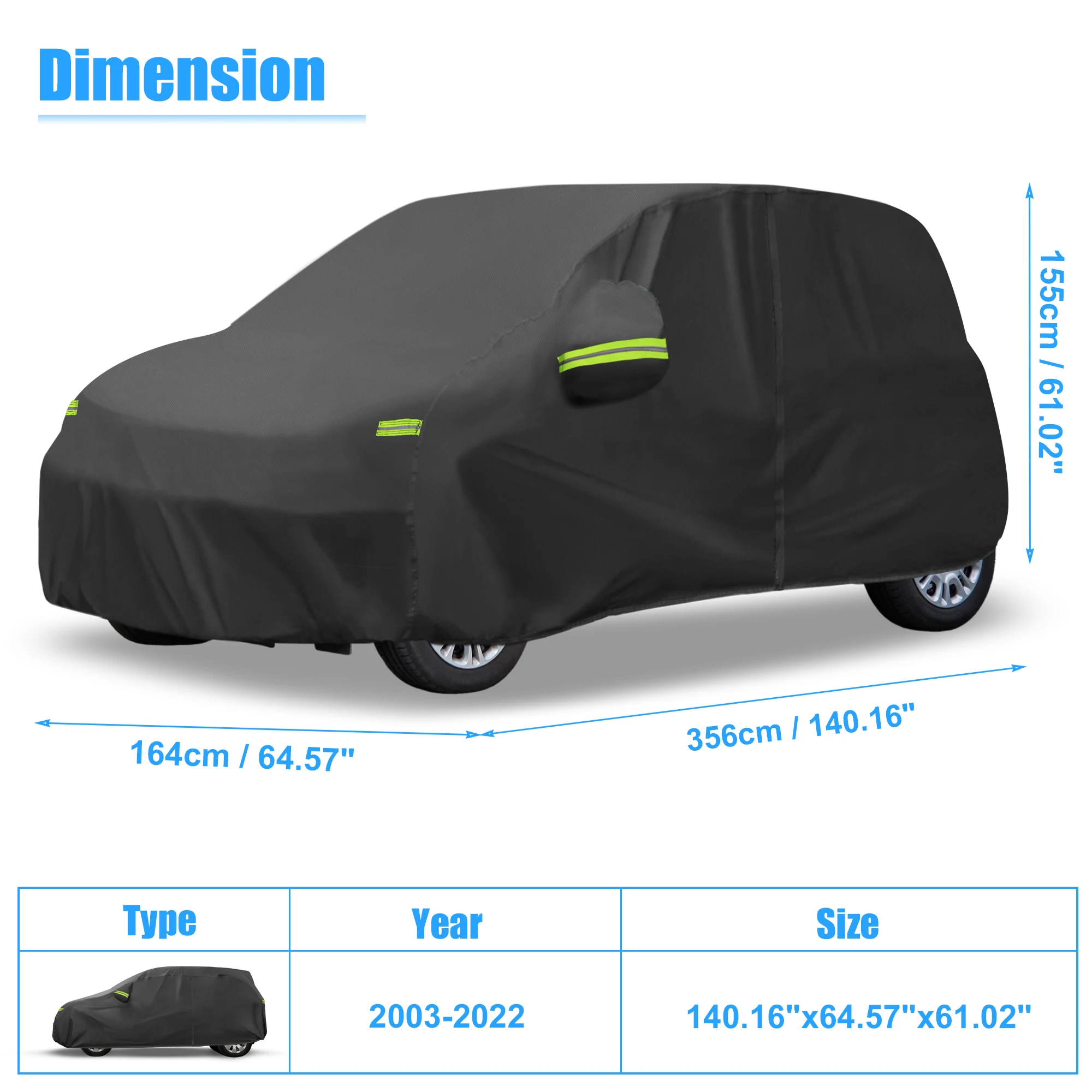 X Autohaux Cover Car Cover Outdoor Full Car Cover All Weather Protection with Zipper for Fiat Panda 2003-2022 Waterproof