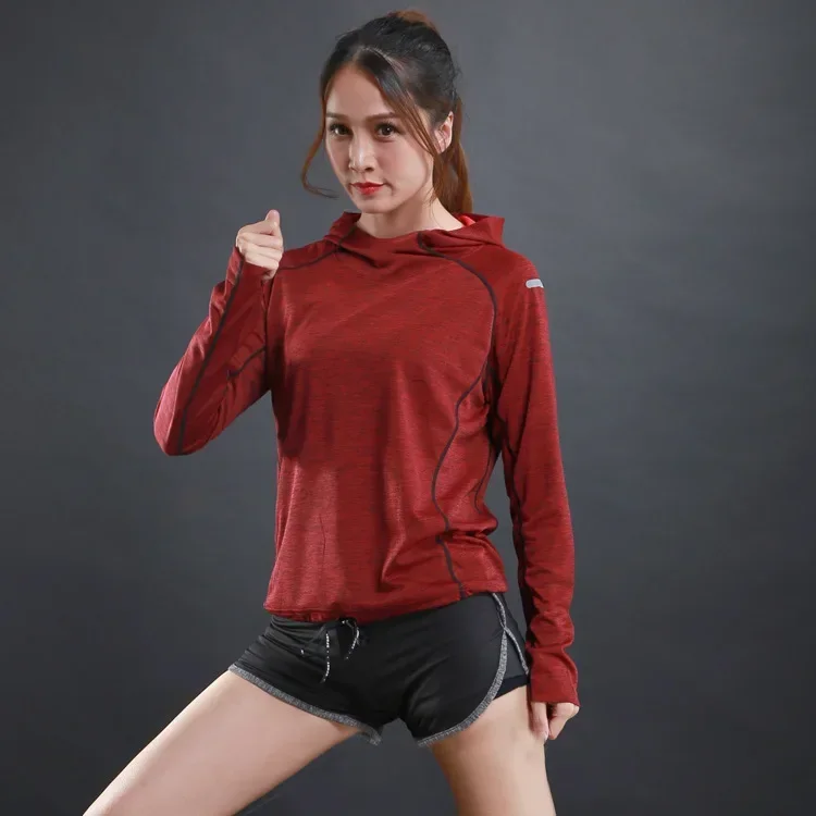 Camisetas finas de otoño para mujer, camisetas para correr, gimnasio, fitness, sudaderas de manga larga, entrenamiento de secado rápido, capucha