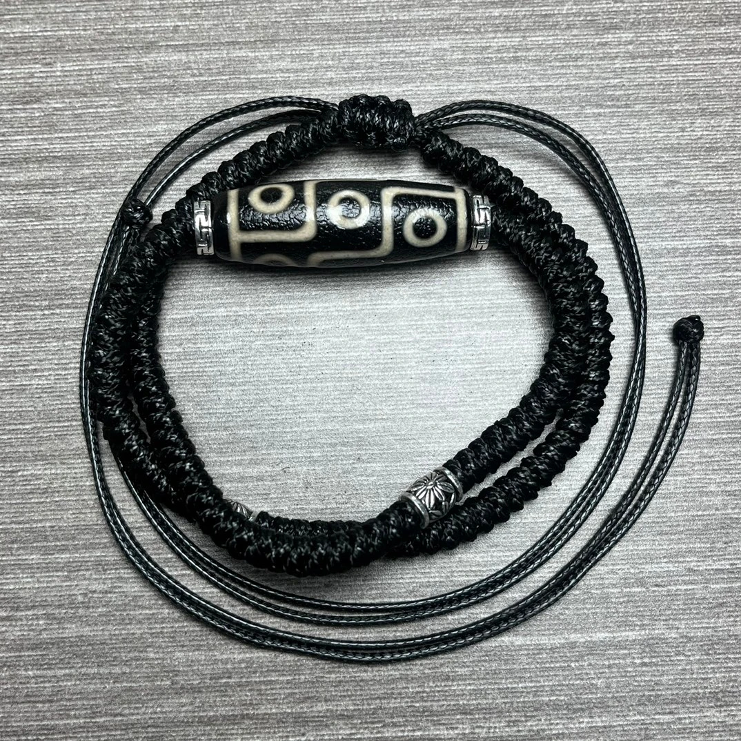 

Tibetan Buddhism Pendant Sweater Chain Dzi Bead Necklace Adjustable Chain 9 Eye Dzi Beads Lucky Charms Amulets Necklaces