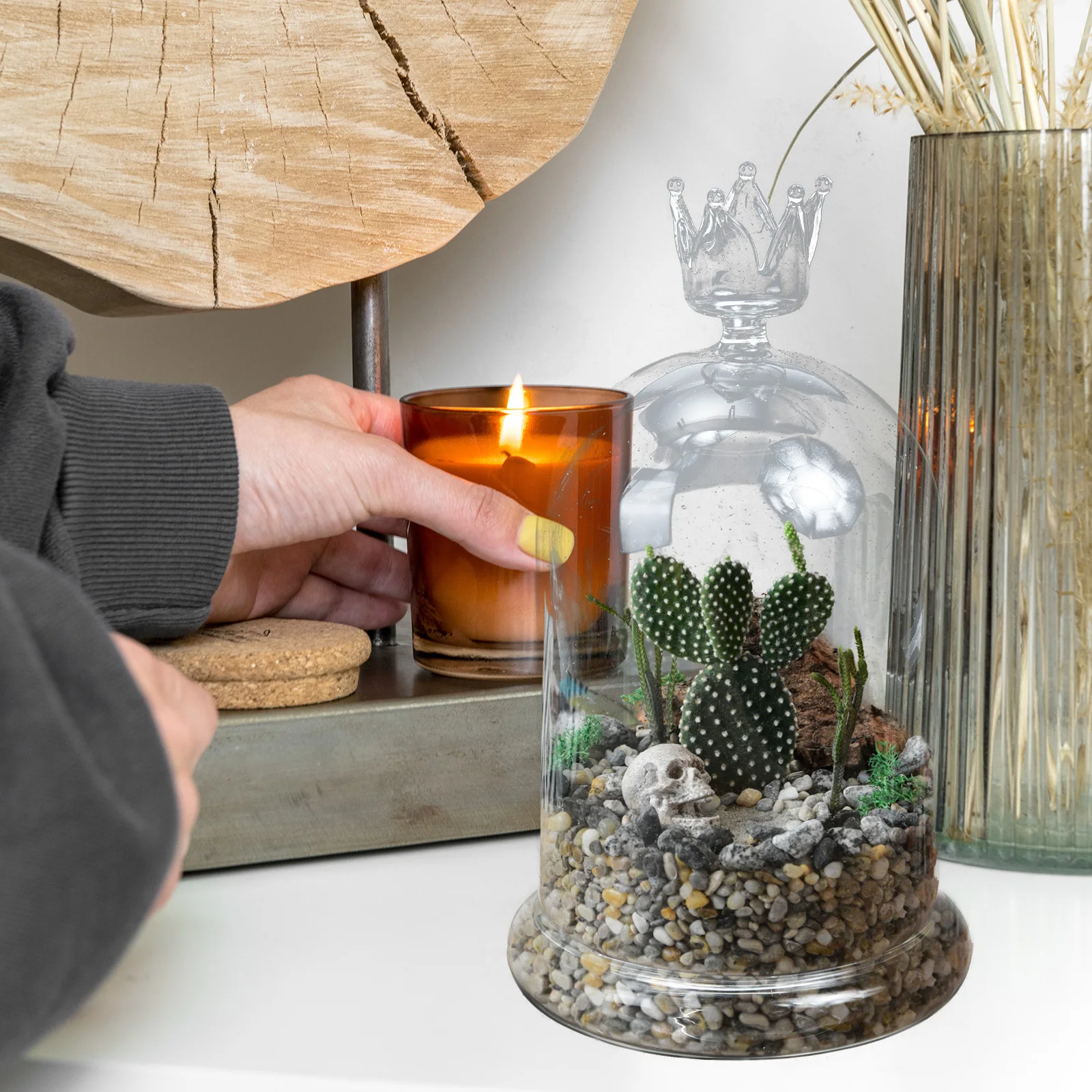 

Preserved Flower Glass Dome Cover Base Decorative Clear Glass Flower Protector Ornament Desktop Micro Landscape Accent