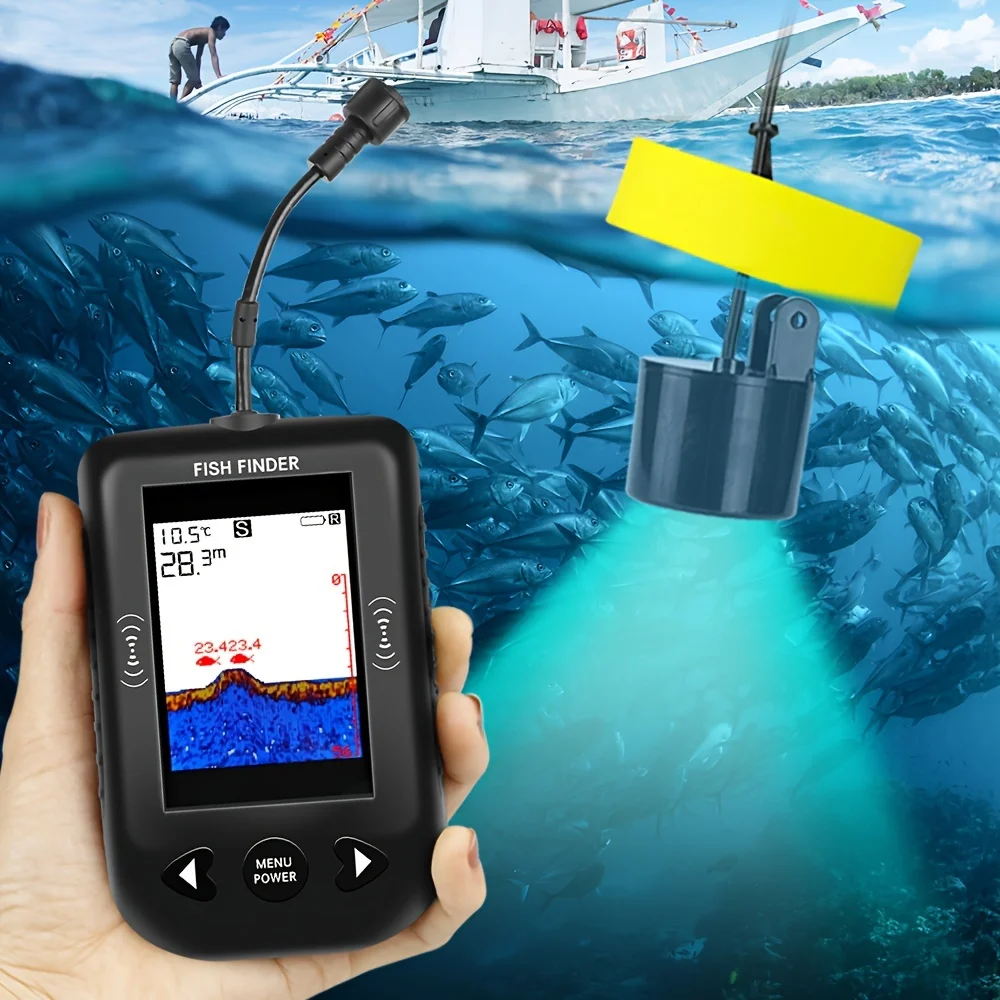 

XF03 100M Portable Fish Finder, 45 Degrees Sonar Coverage Fishing Sonar Sounder Alarm Transducer Fishfinder Fishing Echo Sounder