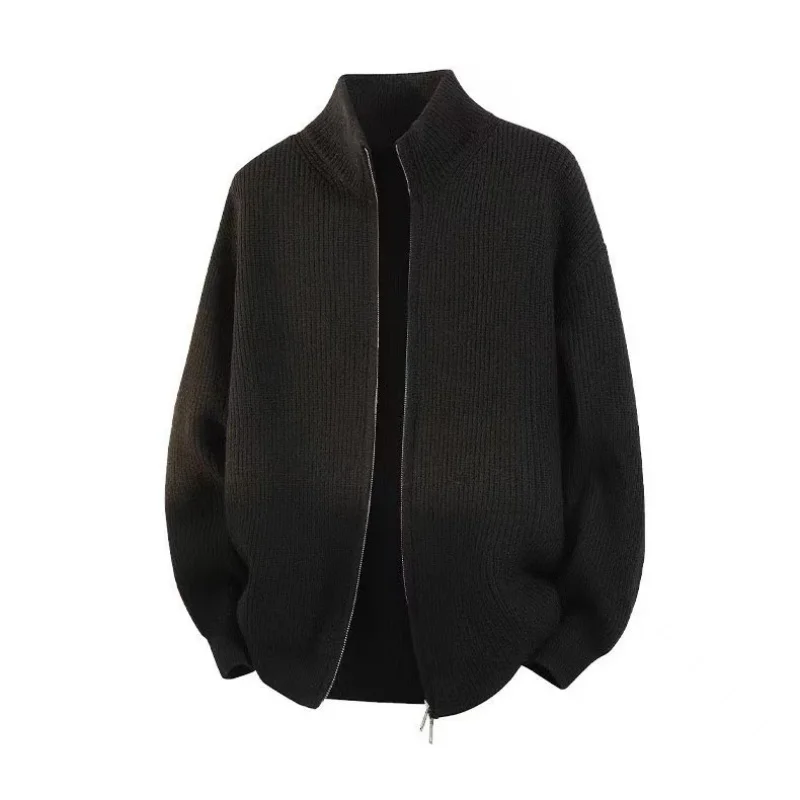 Cardigan sweater, men&#039;s knitted sweater, lazy style, high-end feeling, spring and autumn with thick velvet, loose fit for extern