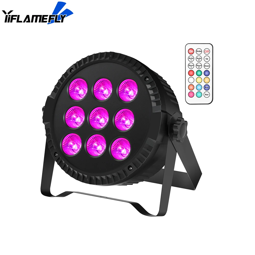 Yiflamefly-LED Par Light com controle remoto, efeito de palco, DMX512, voz controlada Uplight, 4 em 1, RGBW 9