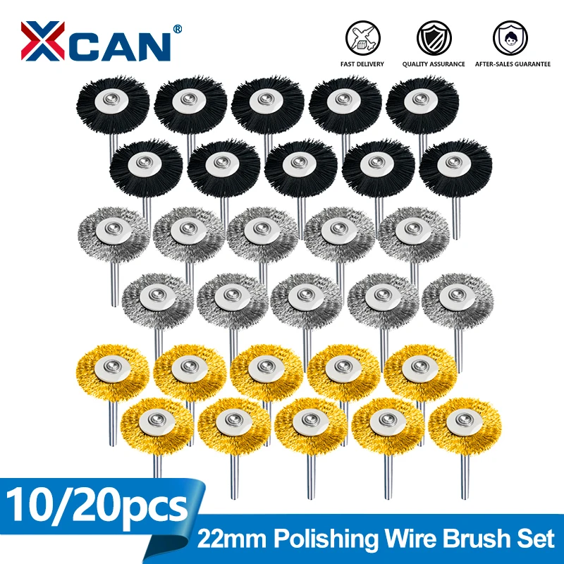 

XCAN 10/20pcs 22mm Wire Wheel Brushes Stainless Steel/Brass/Nylon 3.0mm Shank for Grinder Rotary Tool for Mini Drill Polishing