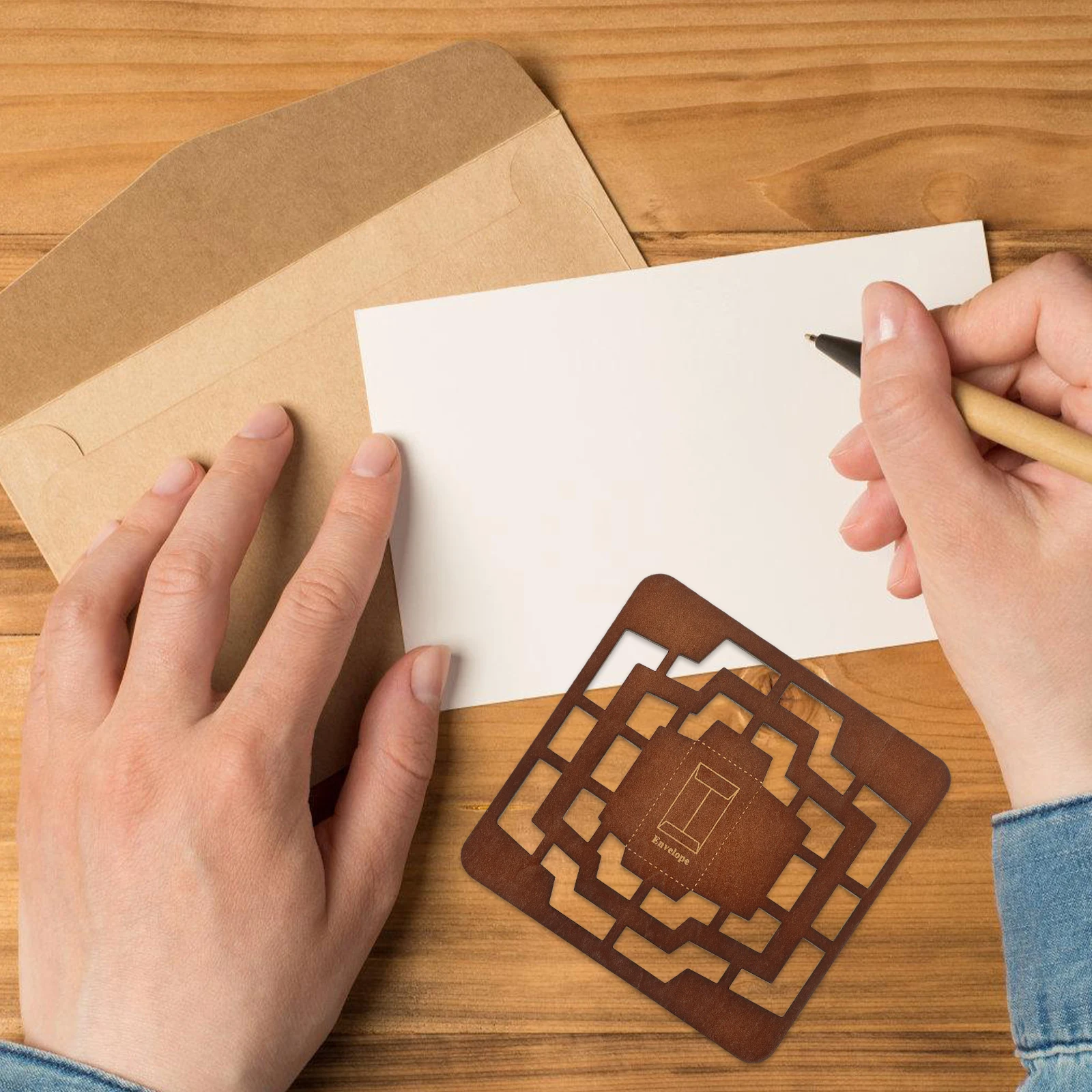 

Envelope Template Vintage Wooden Stencil for DIY Envelopes Greeting Cards Gift Packaging Party Invitations Handwriting Designs