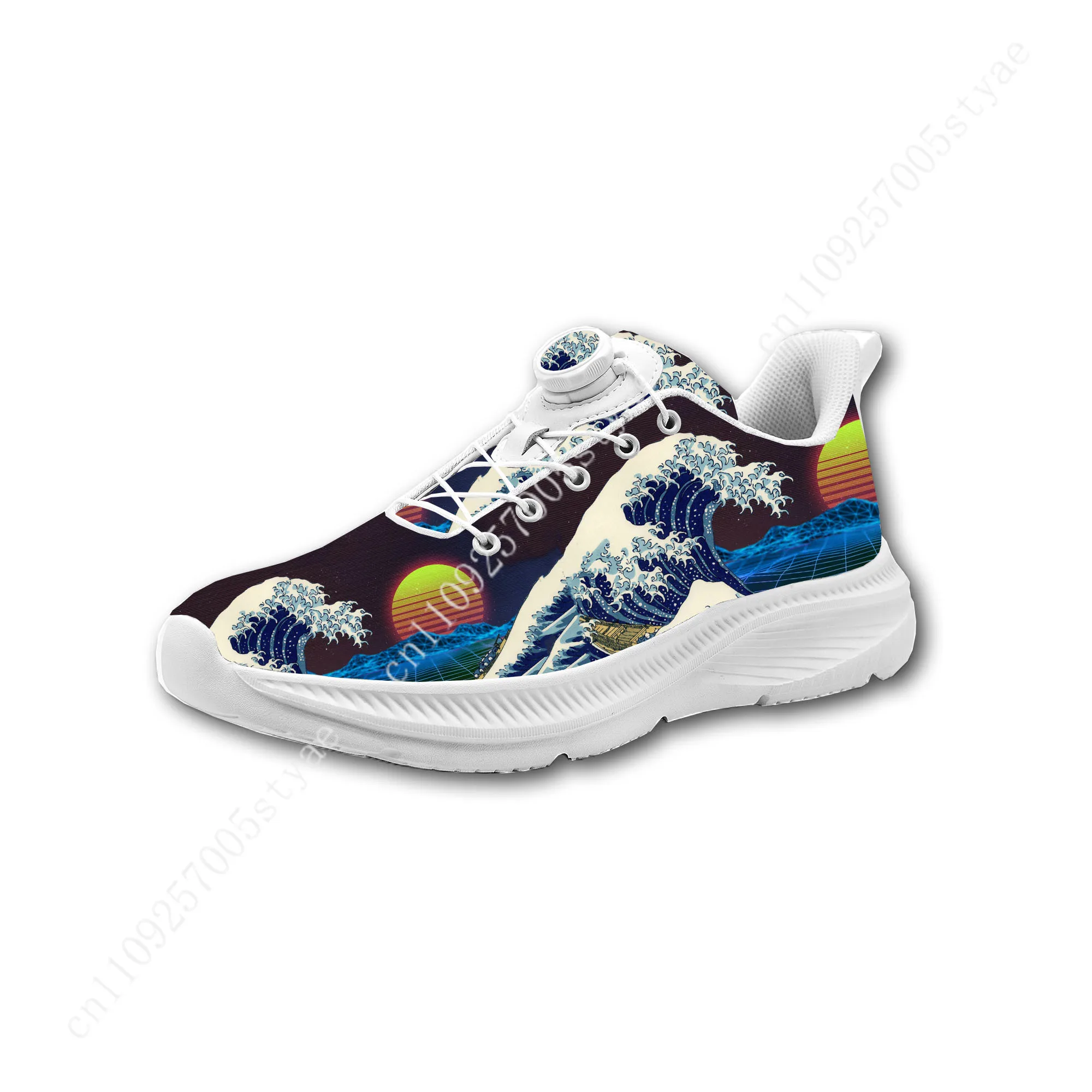 The Great Wave off Kanagawa Mens Womens Casual Hiking Shoes Laceless Rotating Button Sports Shoes lightweight Custom Sneaker view 3