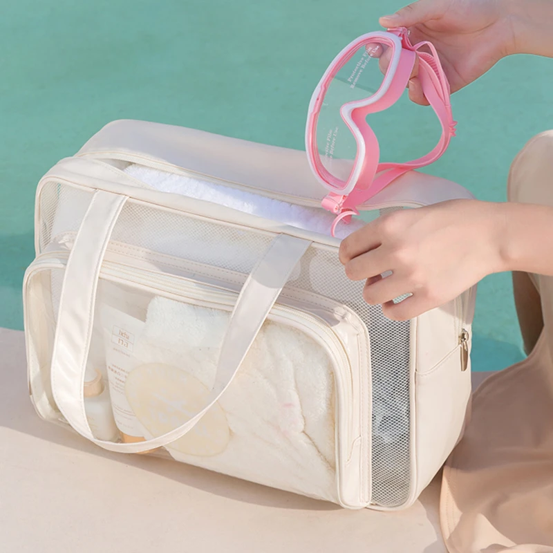 Cosmetic Bag Transparent PVC Large Capacity Storage Bag Swimming Bags Wet Dry Separation Sports Bag Beach Travel Handbag