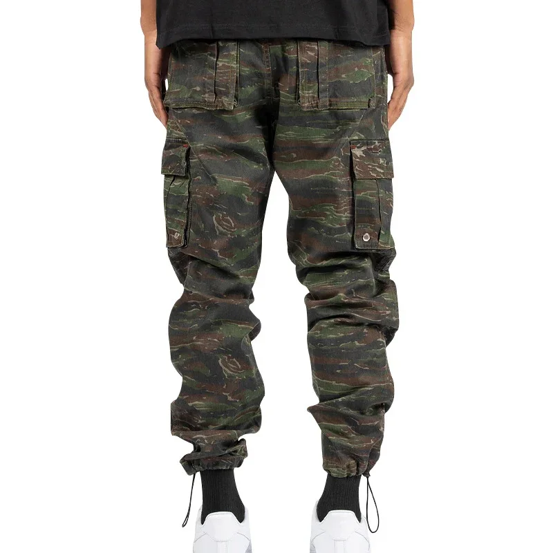 Outdoor Cargo Pants Mens Camouflage Print Patchwork Pockets Casual Pants Spring Summer Men Fashion Drawstring Pants Streetwear