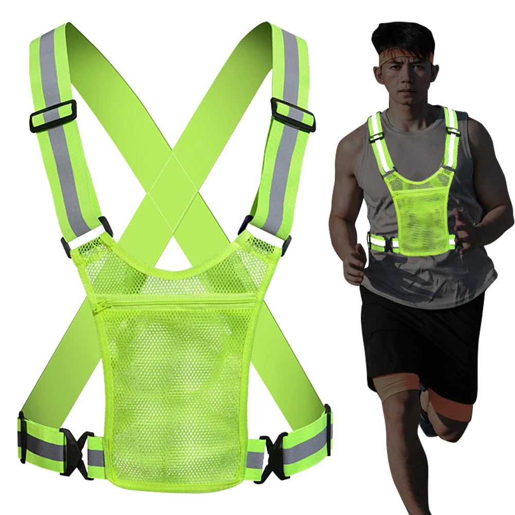 Reflective Safety Vest Lightweight Elastic Safety Vest with Pouch High Visibility Running Vest Adjustable for Running Jogging