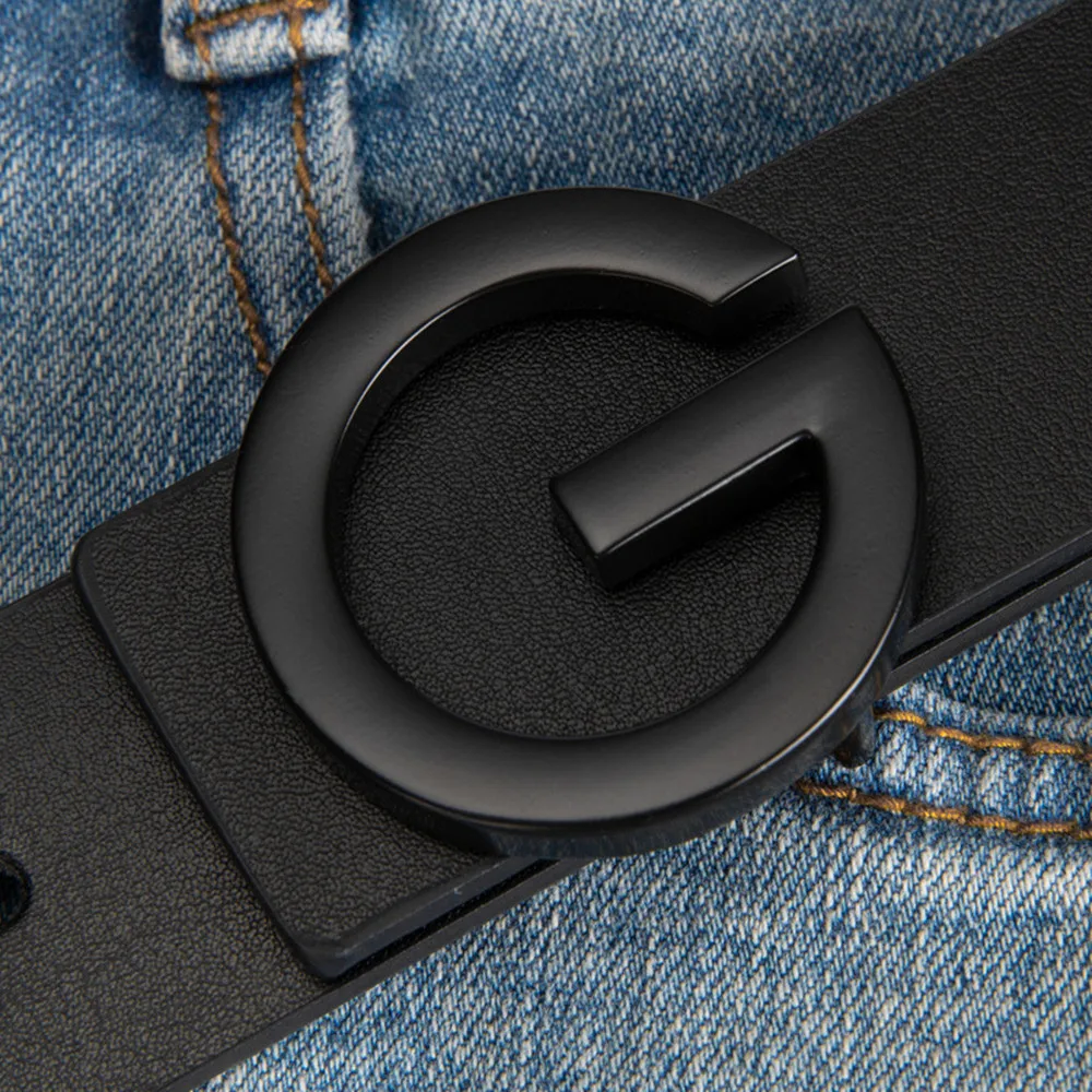 Luxusmarke Unisex Gürtel 3,8 cm glatte Schnalle hochwertiges Lederarmband für Männer und Frauen modisches Taillenzubehör – Detail 4