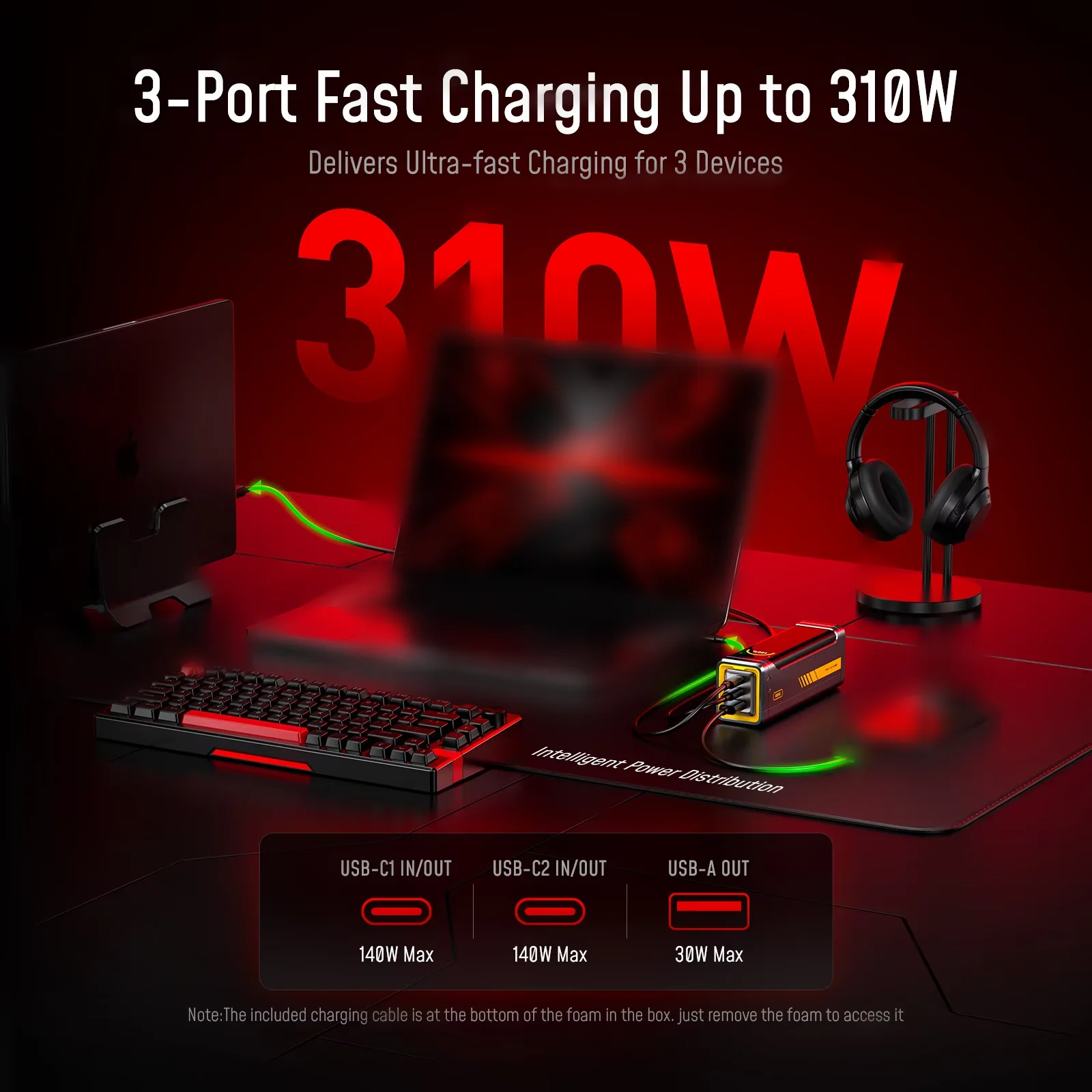 AOHI Starship Pro 310W 20,000mAh Power Bank with 140W Cable