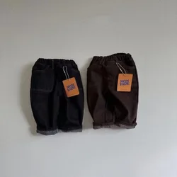 Pantalones vaqueros holgados Retro Para niño y niña, pantalón informal de algodón liso, a la moda, para primavera y otoño