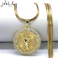 San Judas Tadeo Pendant Necklace for Women Men Saint Jude Thaddeus Stainless Steel Copper Shiny Zircon Religious Jewelry Gifts
