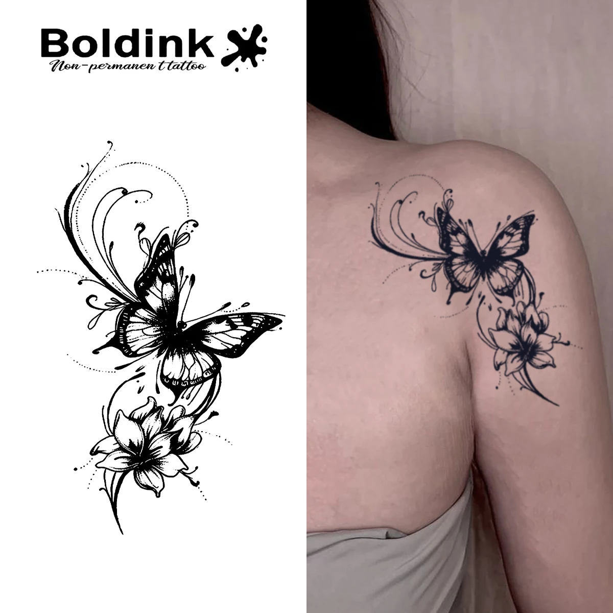 

BOLDINK бабочка цветок татуировки наклейки для женщин водостойкая рука уникальный свежий модный тренд декоративные 1-2 недели цветная фиксация