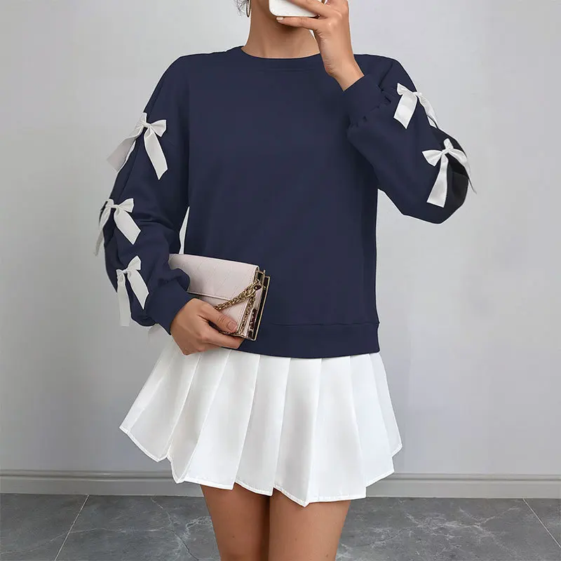 

Women Sweatshirts Tops Round Neck Full Sleeve Work Y2k Streetwear Elegant Splice Loose Causal Top Sweatshirt Autumn Winter 2025