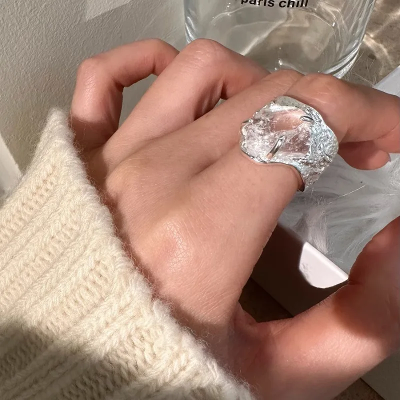 925 Sterling Silver Geometric Rough Ring for Women Girl Fashion Individuality Uneven Jewelry Birthday Gift Dropshipping